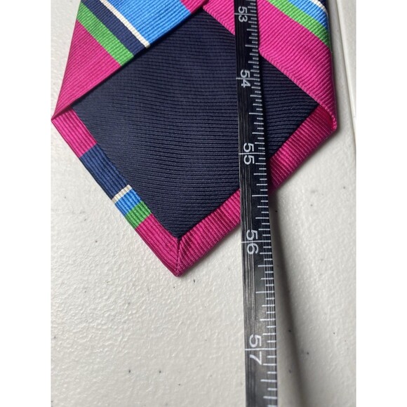BREUER Men's Silk Necktie ITALY Hand Made Designer STRIPED Pink/Blue/Green EUC - Picture 8 of 8